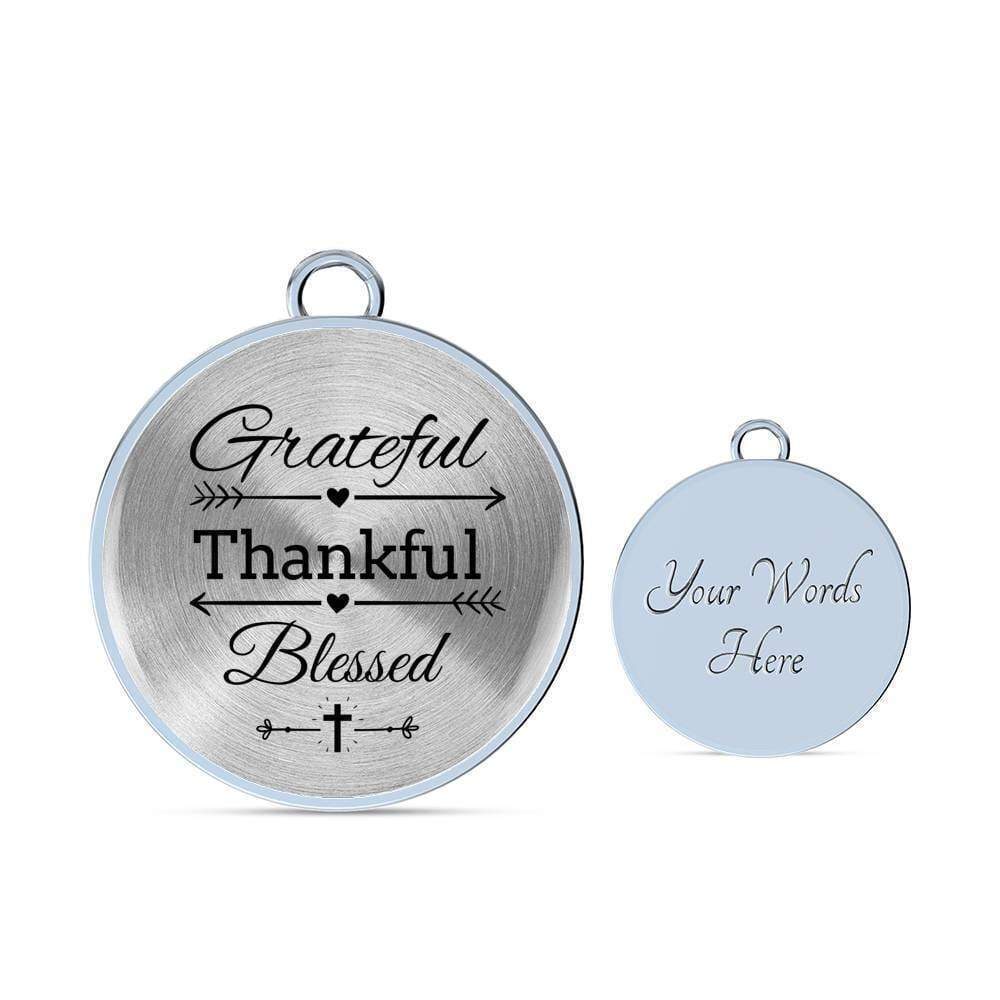 Grateful Thankful Blessed Personalized Engraved Silver Circle Bangle Bracelet Cu